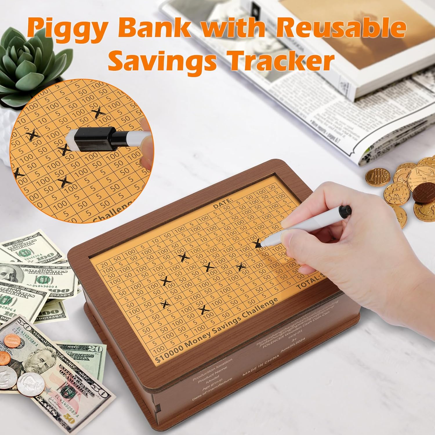 Reusable Wooden Money Saving B - Kids Education Savings recension och pris
